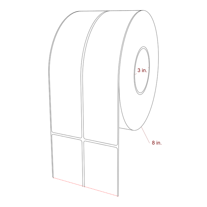 2.25 Inch x 9.75 Inch Rectangle Inkjet Label Roll - 3 Inch Core - 8 Inch Roll OD - 2Up - 3D Perspective