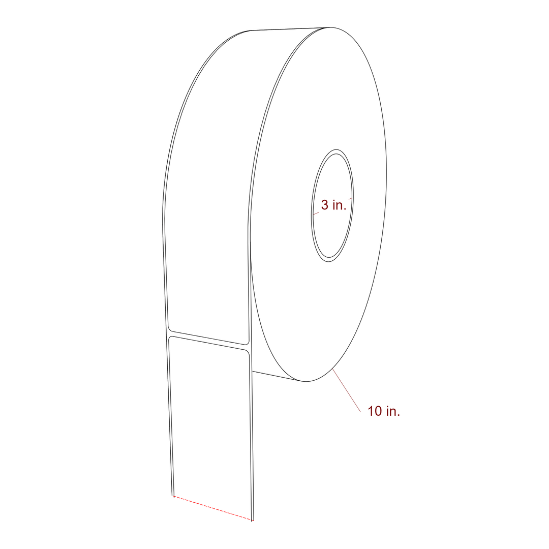 2.25 Inch x 9.75 Inch Rectangle Inkjet Label Roll - 3 Inch Core - 10 Inch Roll OD - 3D Perspective