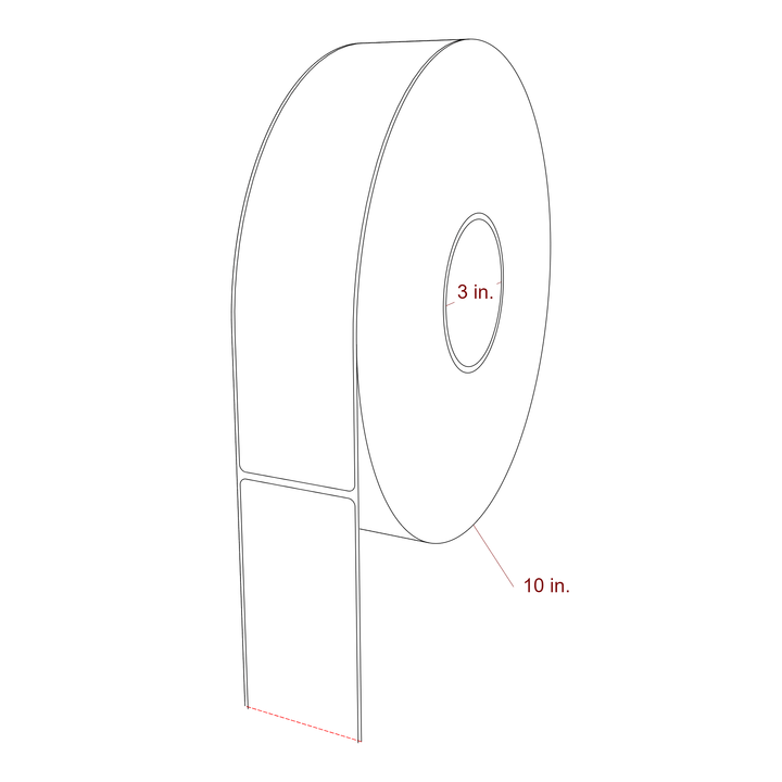 2.25 Inch x 9.75 Inch Rectangle Inkjet Label Roll - 3 Inch Core - 10 Inch Roll OD - 3D Perspective