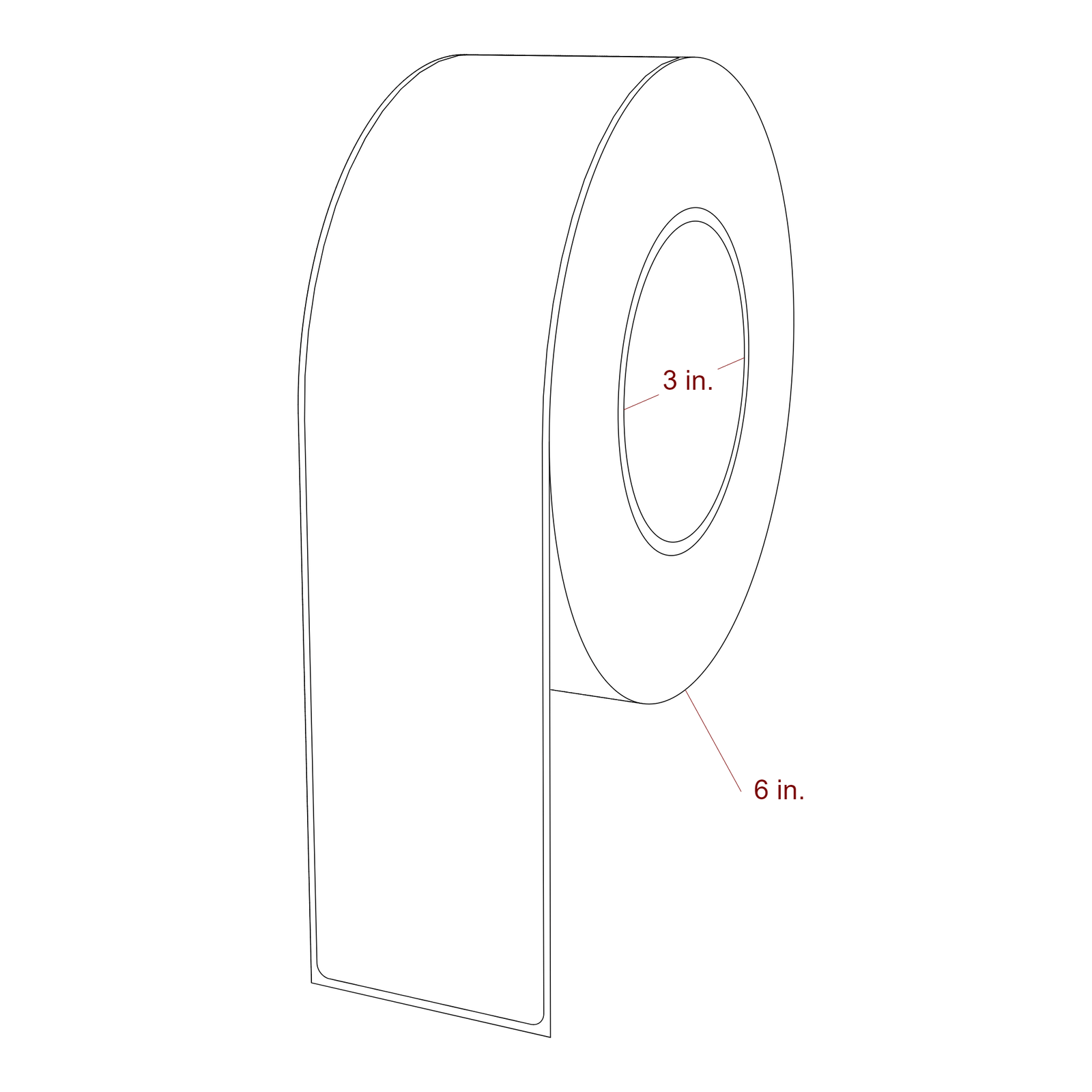 2.25 Inch x 9.75 Inch Rectangle Inkjet Label Roll - 3 Inch Core - 6 Inch Roll OD - 3D Perspective