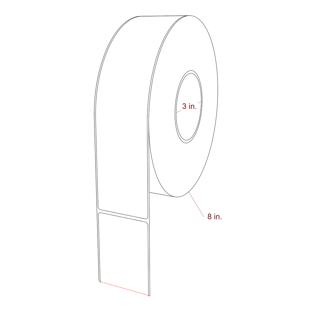 2.25 Inch x 9.75 Inch Rectangle Inkjet Label Roll - 3 Inch Core - 8 Inch Roll OD - 3D Perspective