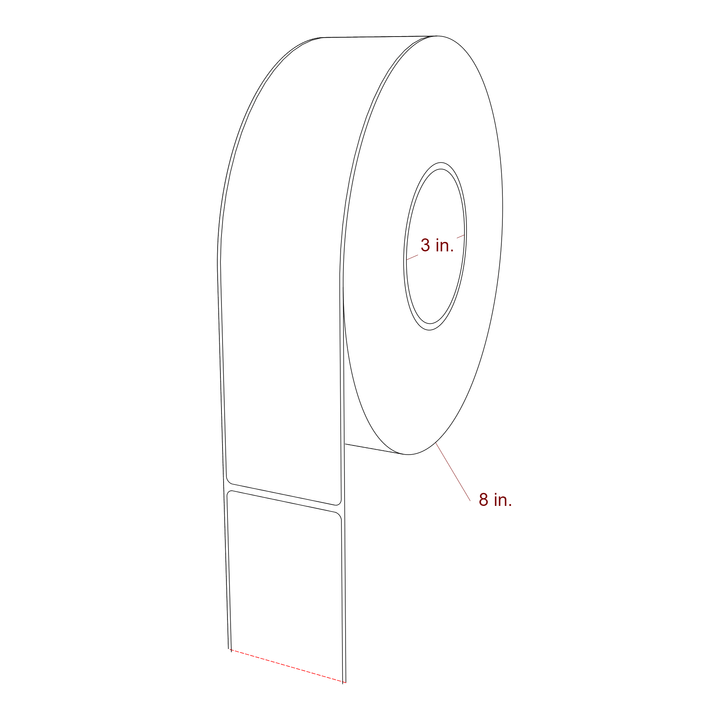 2.25 Inch x 9.75 Inch Rectangle Inkjet Label Roll - 3 Inch Core - 8 Inch Roll OD - 3D Perspective