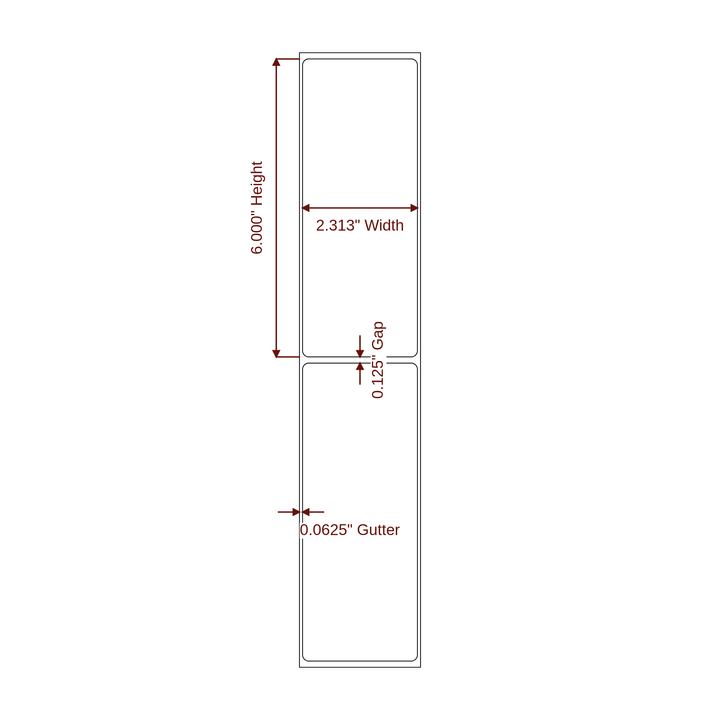 2.313" x 6" Rectangle Roll for Epson ColorWorks, VIPColor & Primera Printers; 2.313" x 6" Rectangle Label Diagram