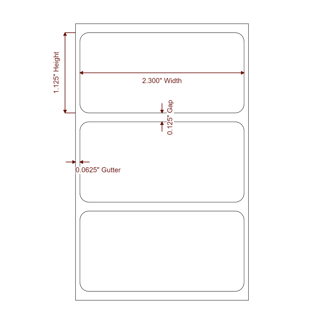 2.3" x 1.125" Rectangle Roll for Epson ColorWorks, VIPColor & Primera Printers; 2.3" x 1.125" Rectangle Label Diagram