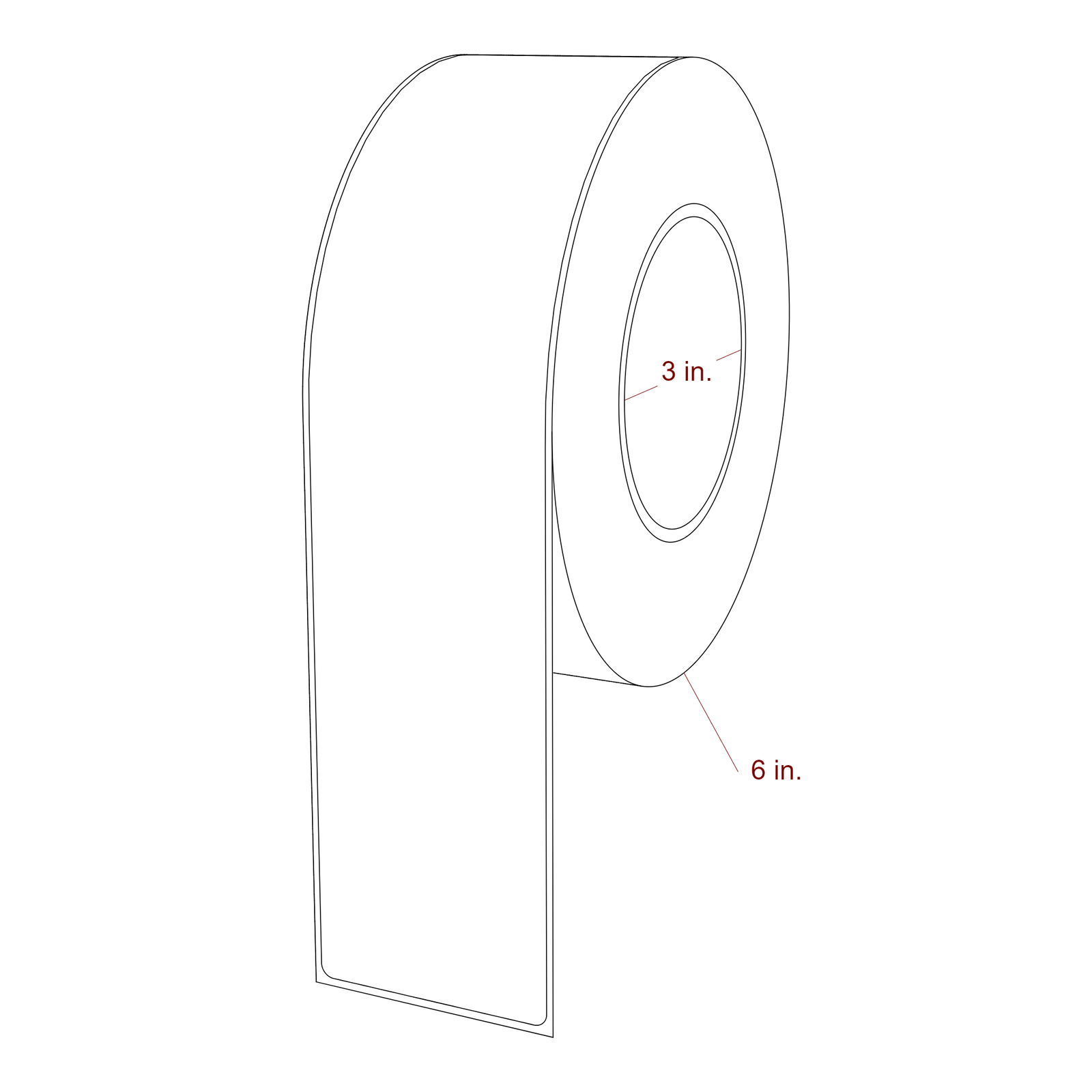 2.3 Inch x 10 Inch Rectangle Inkjet Label Roll - 3 Inch Core - 6 Inch Roll OD - 3D Perspective