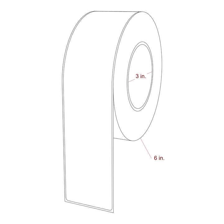 2.3 Inch x 10 Inch Rectangle Inkjet Label Roll - 3 Inch Core - 6 Inch Roll OD - 3D Perspective