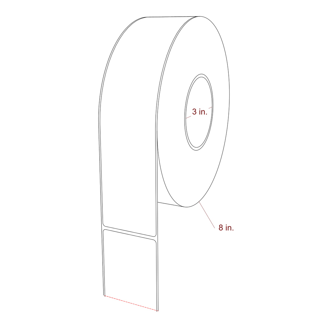 2.3 Inch x 10 Inch Rectangle Inkjet Label Roll - 3 Inch Core - 8 Inch Roll OD - 3D Perspective