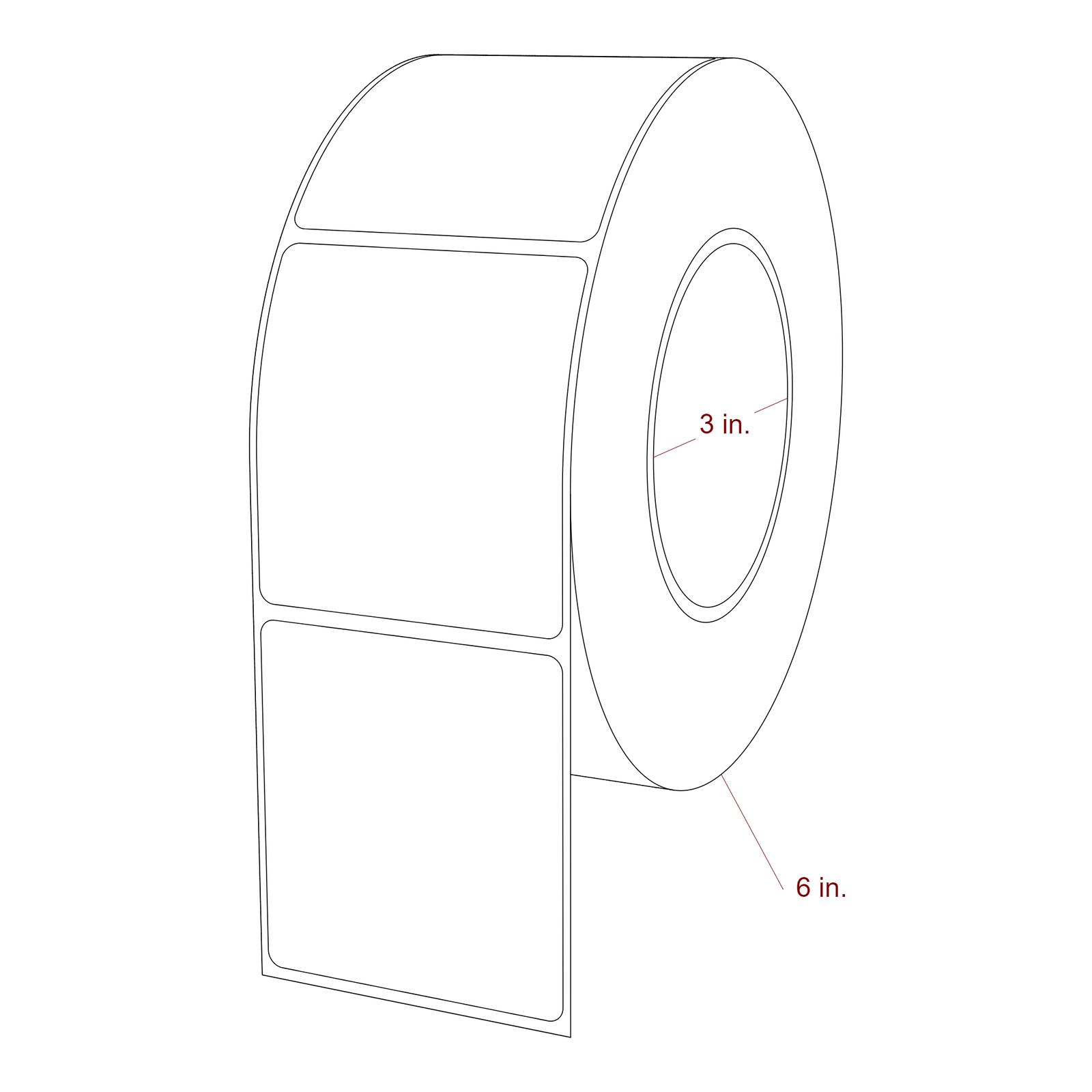 2.563 Inch x 2.8125 Inch Rectangle Inkjet Label Roll - 3 Inch Core - 6 Inch Roll OD - 3D Perspective