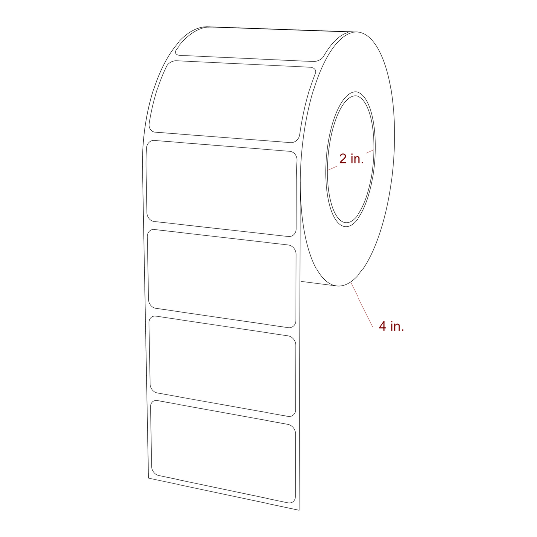 2.5 Inch x 1.25 Inch Rectangle Inkjet Label Roll - 2 Inch Core - 4 Inch Roll OD - 3D Perspective