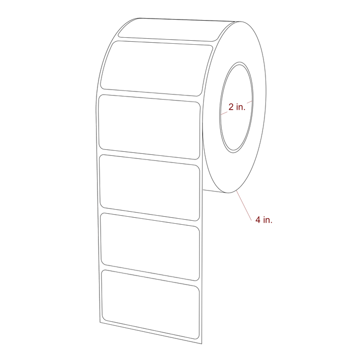 2.5 Inch x 1.25 Inch Rectangle Inkjet Label Roll - 2 Inch Core - 4 Inch Roll OD - 3D Perspective