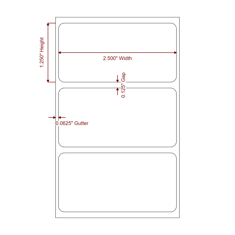 2.5" x 1.25" Inkjet Label Rolls | Fits Epson ColorWorks, VIPColor & Primera - Label Diagram