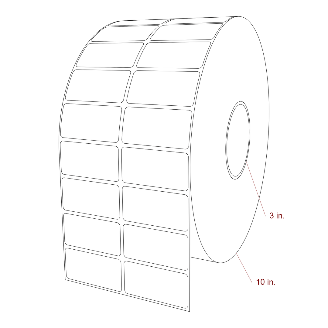 2.5 Inch x 1.25 Inch Rectangle Inkjet Label Roll - 3 Inch Core - 10 Inch Roll OD - 2Up - 3D Perspective