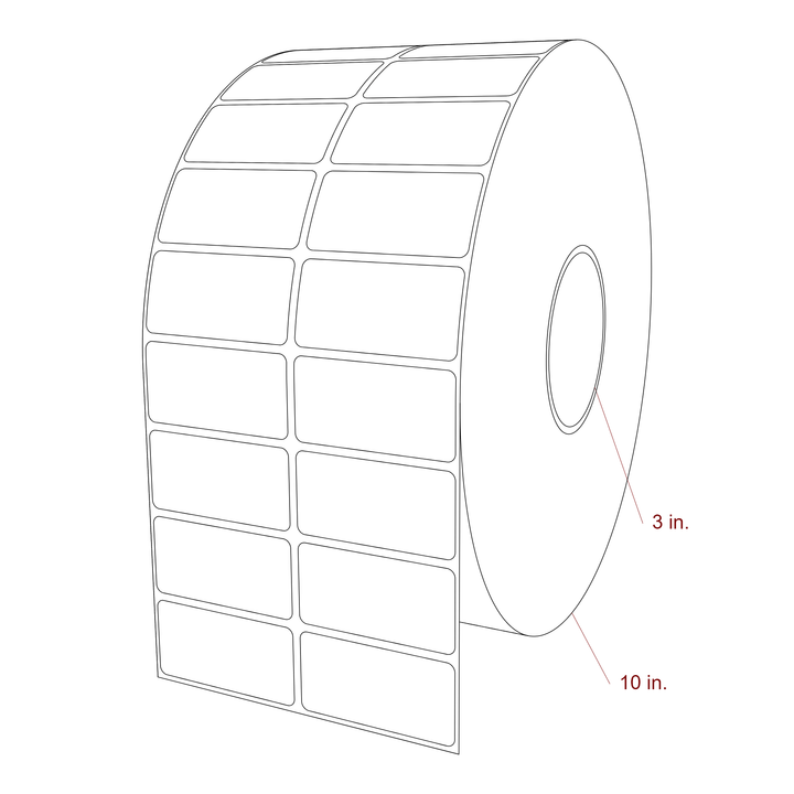 2.5 Inch x 1.25 Inch Rectangle Inkjet Label Roll - 3 Inch Core - 10 Inch Roll OD - 2Up - 3D Perspective