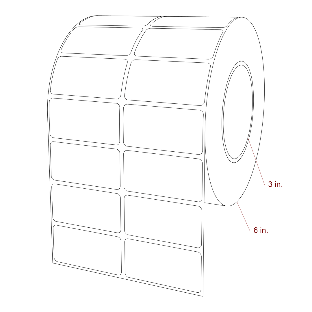2.5 Inch x 1.25 Inch Rectangle Inkjet Label Roll - 3 Inch Core - 6 Inch Roll OD - 2Up - 3D Perspective