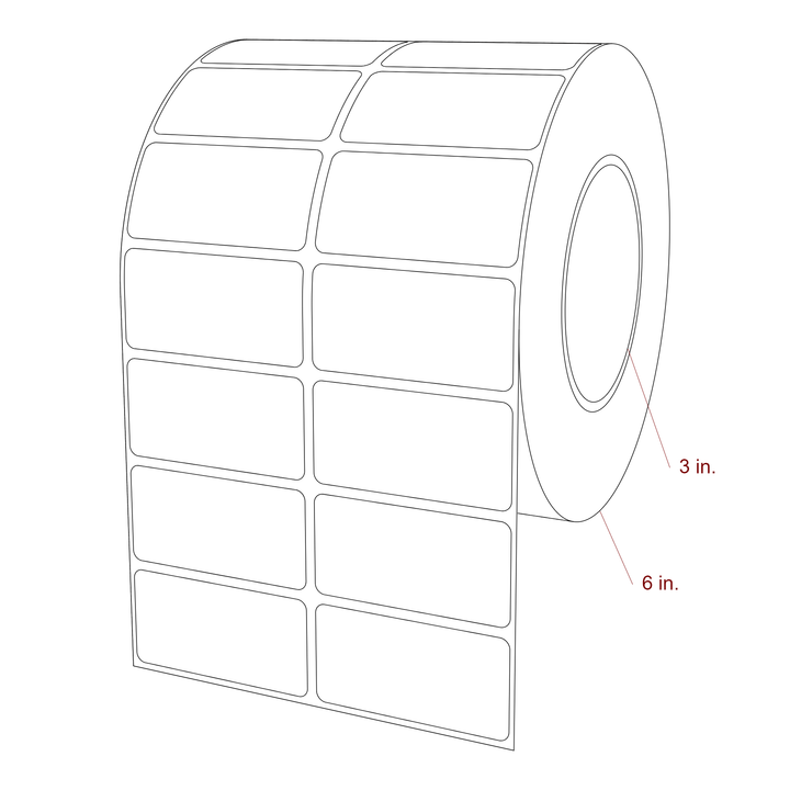 2.5 Inch x 1.25 Inch Rectangle Inkjet Label Roll - 3 Inch Core - 6 Inch Roll OD - 2Up - 3D Perspective