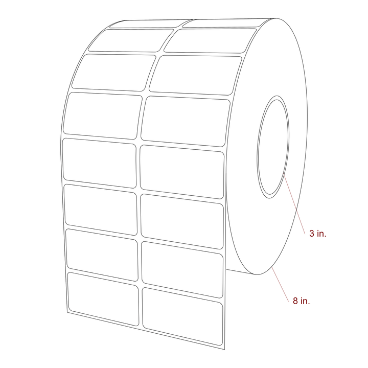 2.5 Inch x 1.25 Inch Rectangle Inkjet Label Roll - 3 Inch Core - 8 Inch Roll OD - 2Up - 3D Perspective