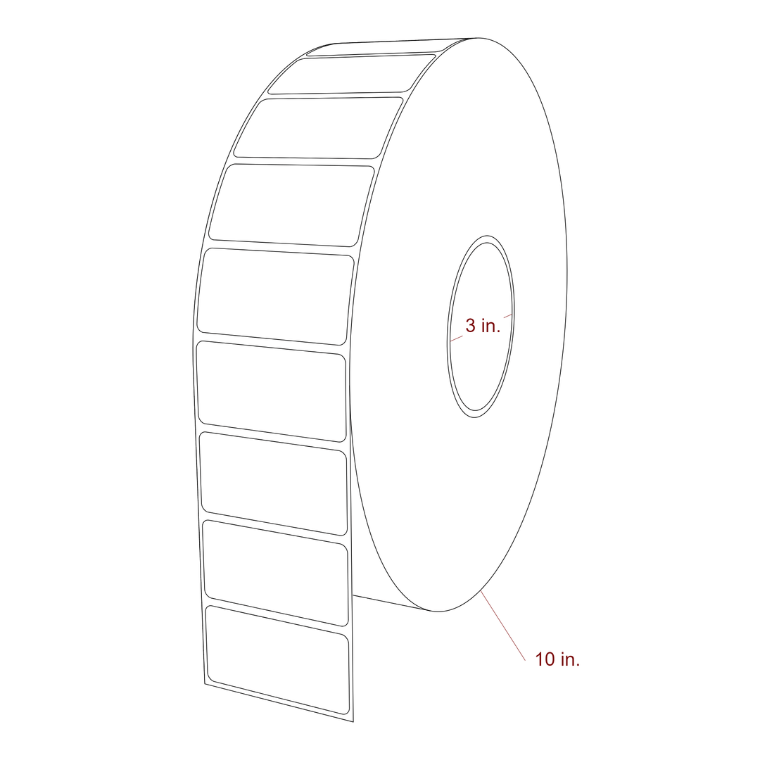 2.5 Inch x 1.25 Inch Rectangle Inkjet Label Roll - 3 Inch Core - 10 Inch Roll OD - 3D Perspective