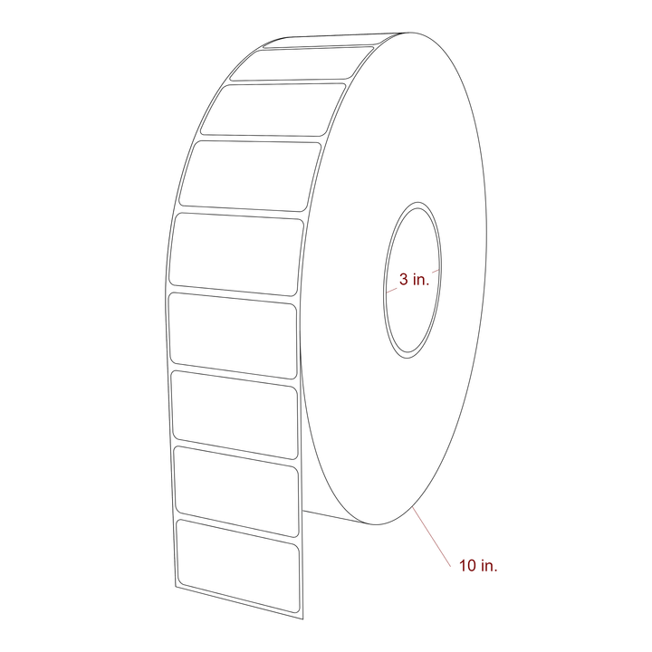 2.5 Inch x 1.25 Inch Rectangle Inkjet Label Roll - 3 Inch Core - 10 Inch Roll OD - 3D Perspective