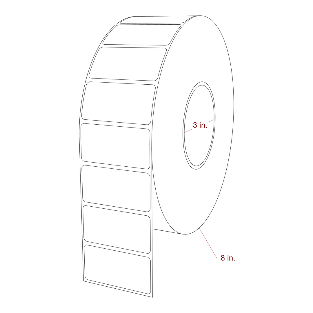 2.5 Inch x 1.25 Inch Rectangle Inkjet Label Roll - 3 Inch Core - 8 Inch Roll OD - 3D Perspective