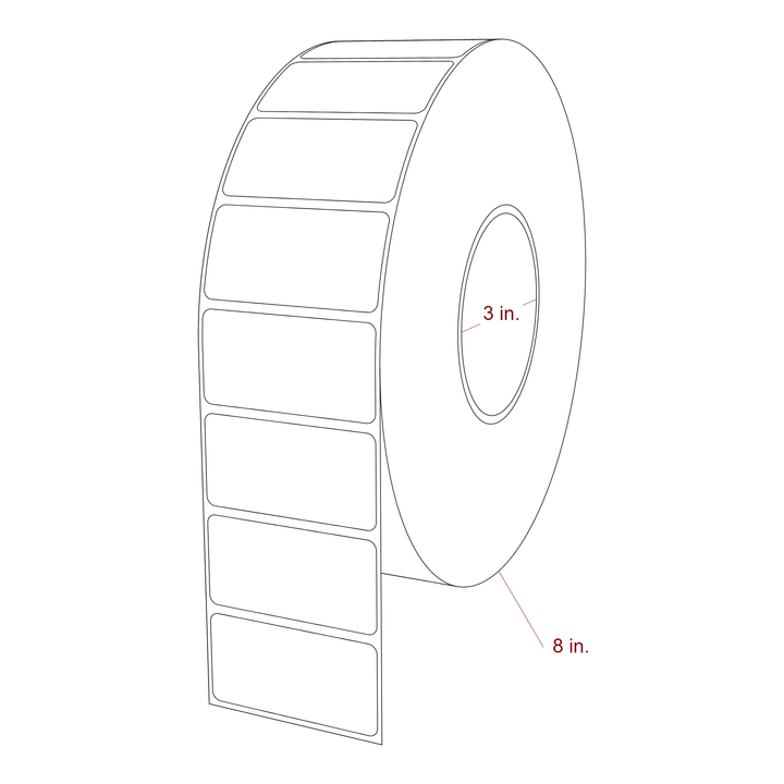 2.5 Inch x 1.25 Inch Rectangle Inkjet Label Roll - 3 Inch Core - 8 Inch Roll OD - 3D Perspective