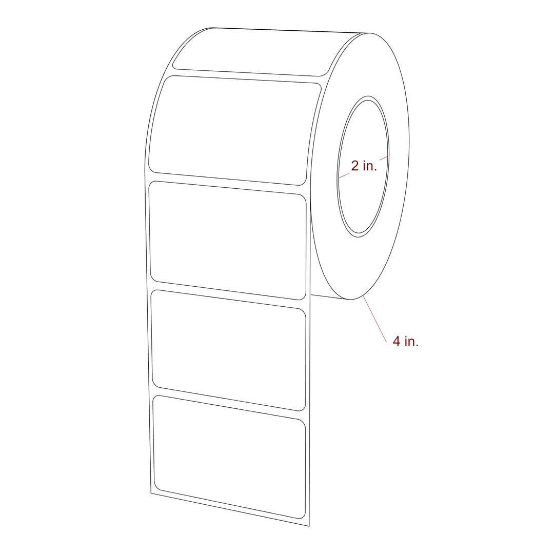 2.5 Inch x 1.5 Inch Rectangle Inkjet Label Roll - 2 Inch Core - 4 Inch Roll OD - 3D Perspective