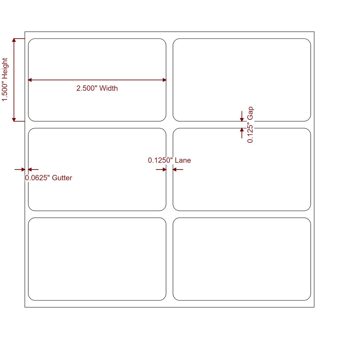 2.5 Inch x 1.5 Inch Rectangle Inkjet Label Roll - 2Up - 2D Drawing