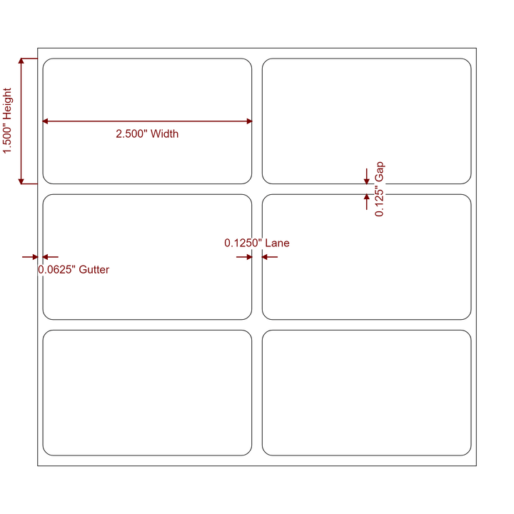 2.5 Inch x 1.5 Inch Rectangle Inkjet Label Roll - 2Up - 2D Drawing