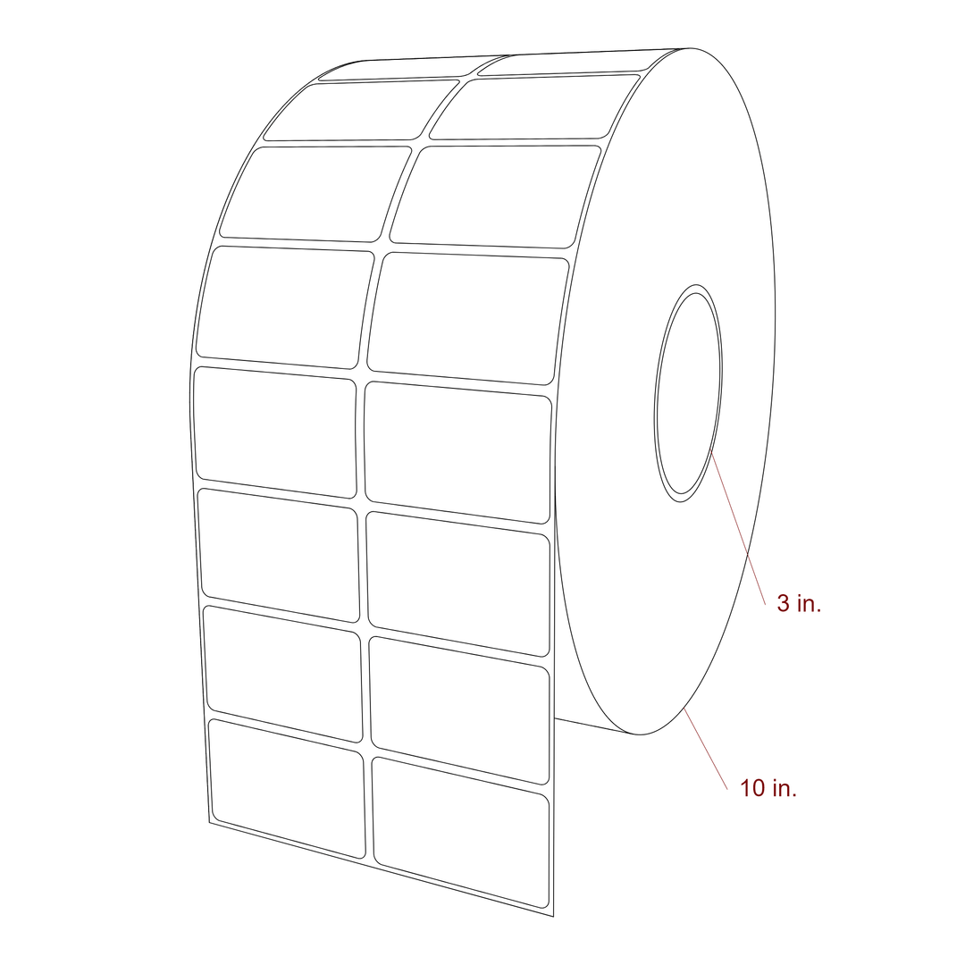 2.5 Inch x 1.5 Inch Rectangle Inkjet Label Roll - 3 Inch Core - 10 Inch Roll OD - 2Up - 3D Perspective