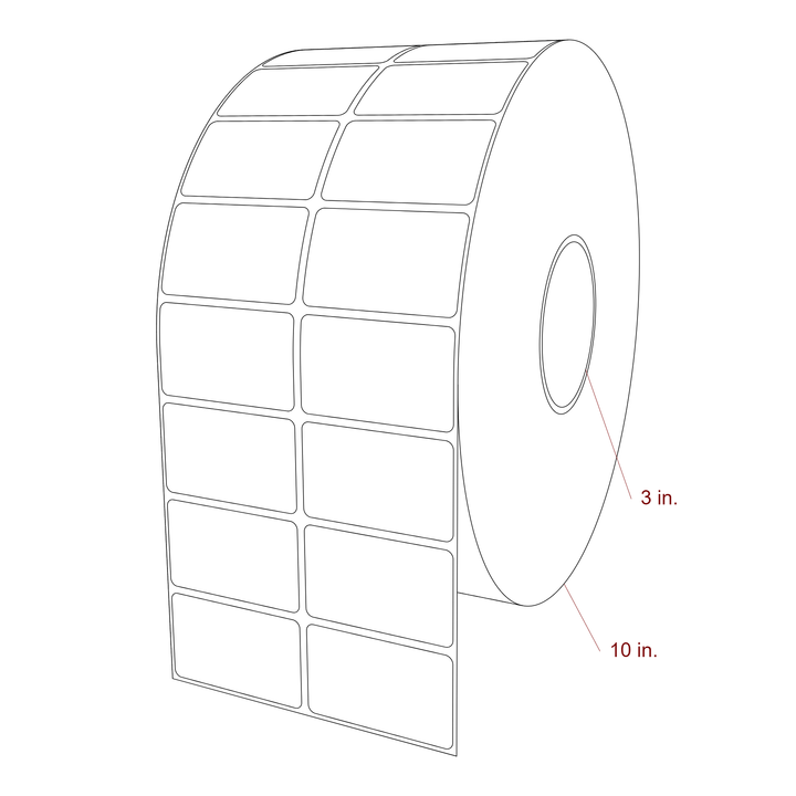 2.5 Inch x 1.5 Inch Rectangle Inkjet Label Roll - 3 Inch Core - 10 Inch Roll OD - 2Up - 3D Perspective