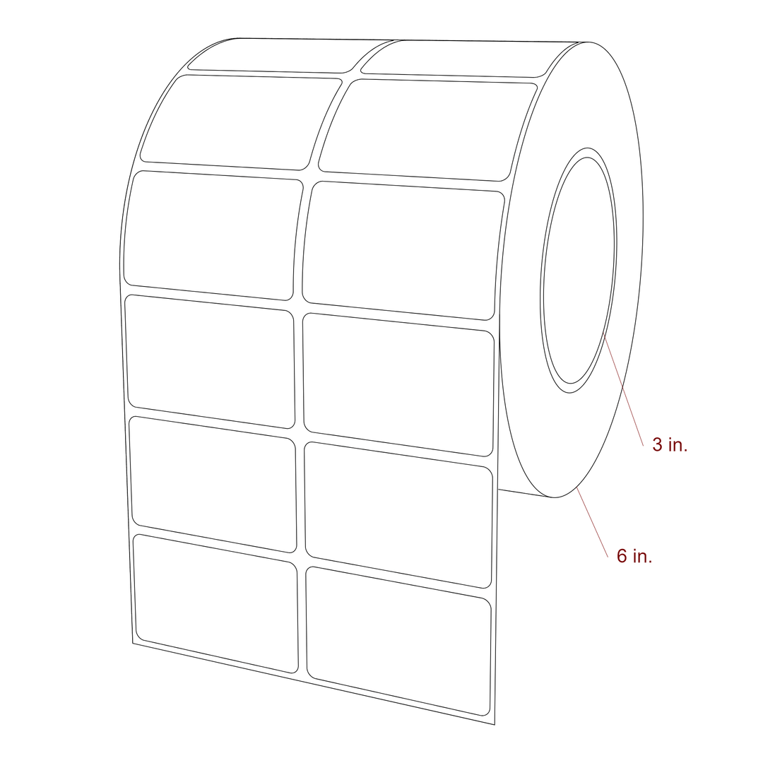 2.5 Inch x 1.5 Inch Rectangle Inkjet Label Roll - 3 Inch Core - 6 Inch Roll OD - 2Up - 3D Perspective