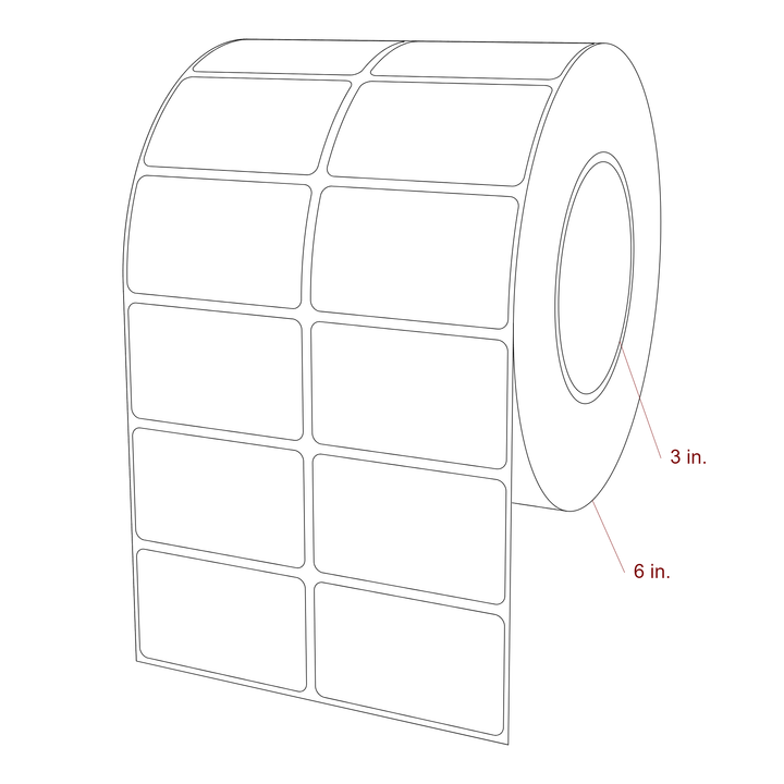 2.5 Inch x 1.5 Inch Rectangle Inkjet Label Roll - 3 Inch Core - 6 Inch Roll OD - 2Up - 3D Perspective