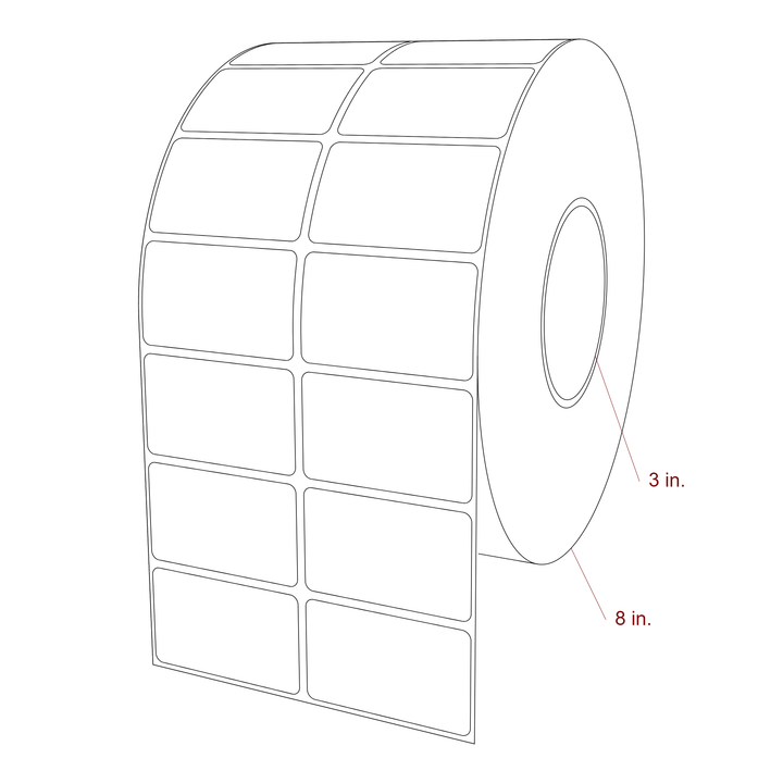 2.5 Inch x 1.5 Inch Rectangle Inkjet Label Roll - 3 Inch Core - 8 Inch Roll OD - 2Up - 3D Perspective