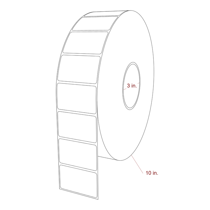 2.5 Inch x 1.5 Inch Rectangle Inkjet Label Roll - 3 Inch Core - 10 Inch Roll OD - 3D Perspective