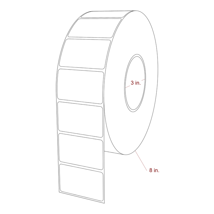 2.5 Inch x 1.5 Inch Rectangle Inkjet Label Roll - 3 Inch Core - 8 Inch Roll OD - 3D Perspective