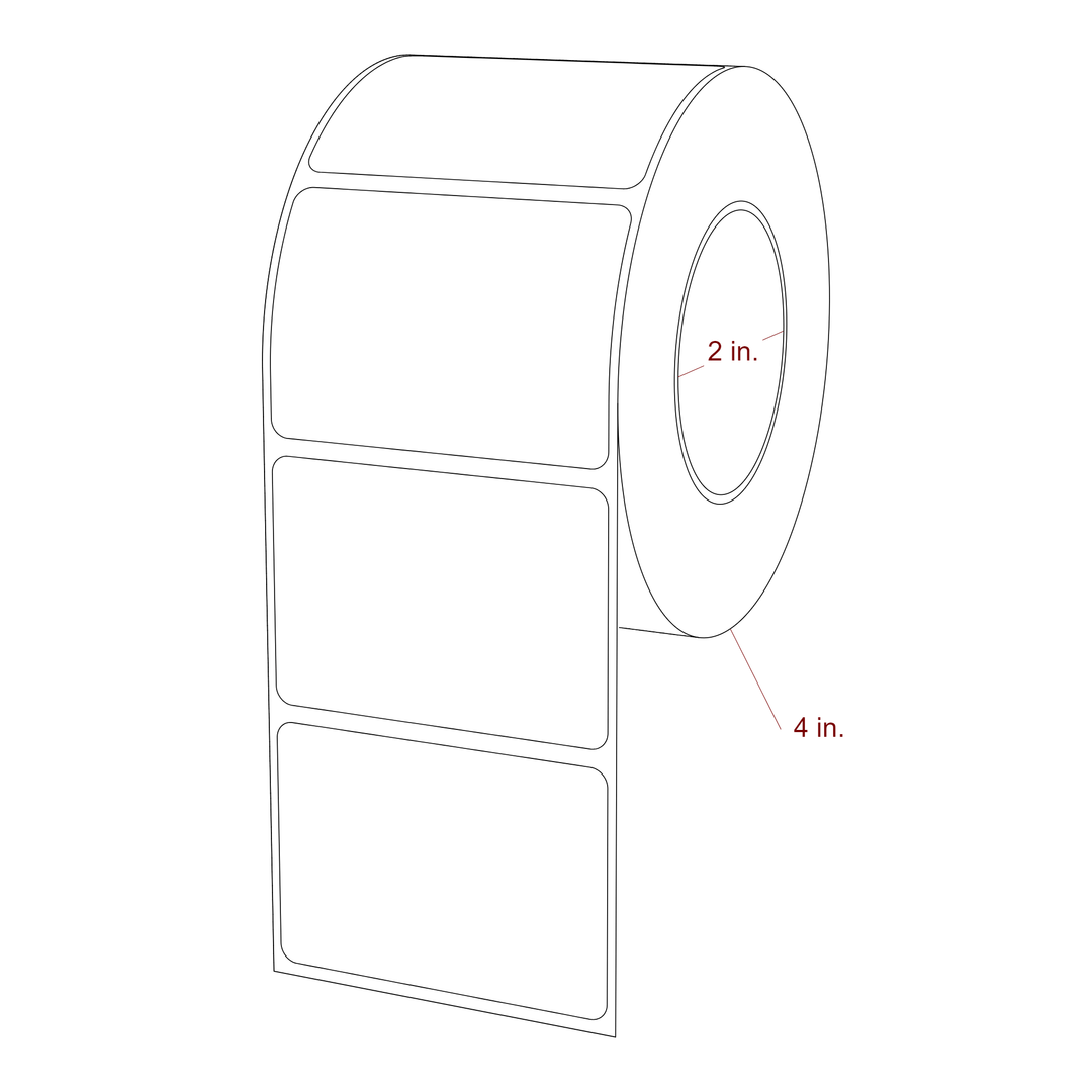 2.5 Inch x 1.75 Inch Rectangle Inkjet Label Roll - 2 Inch Core - 4 Inch Roll OD - 3D Perspective