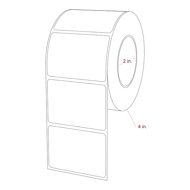 2.5 Inch x 1.75 Inch Rectangle Inkjet Label Roll - 2 Inch Core - 4 Inch Roll OD - 3D Perspective