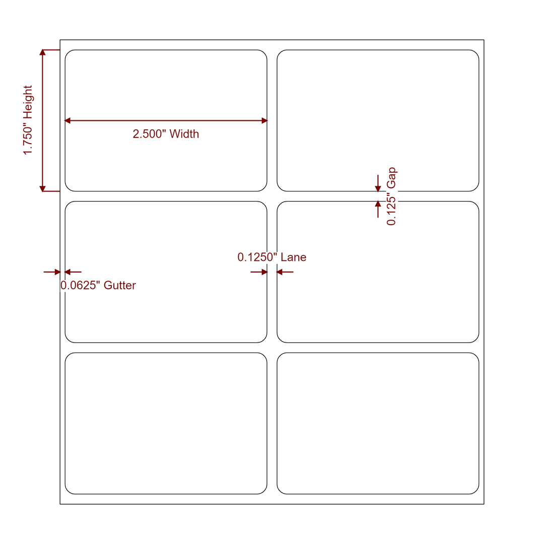 2.5 Inch x 1.75 Inch Rectangle Inkjet Label Roll - 2Up - 2D Drawing