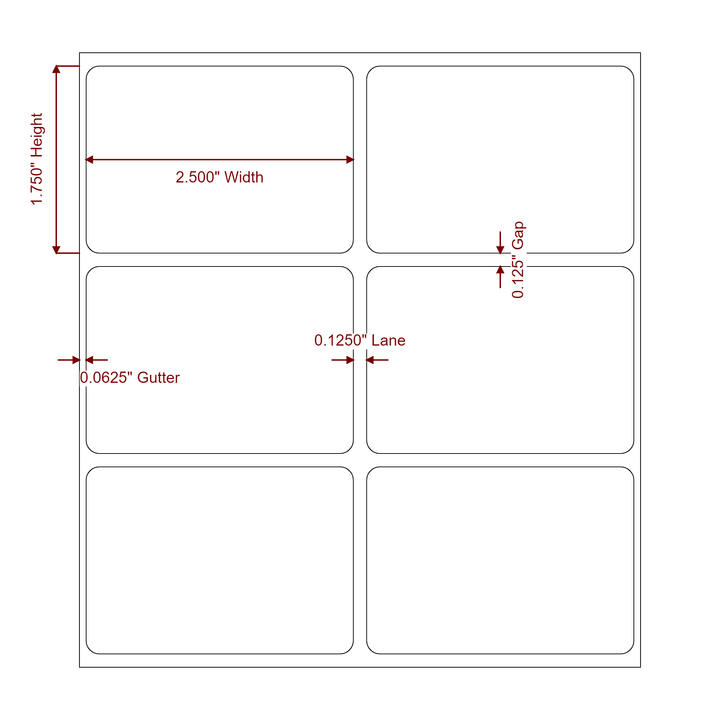 2.5 Inch x 1.75 Inch Rectangle Inkjet Label Roll - 2Up - 2D Drawing