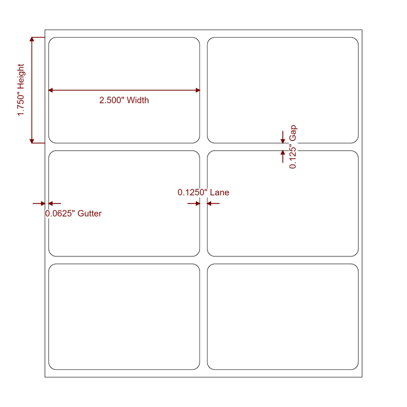 2.5" x 1.75" Inkjet Label Rolls | 2-Up | Fits Epson ColorWorks, VIPColor & Primera - Label Diagram