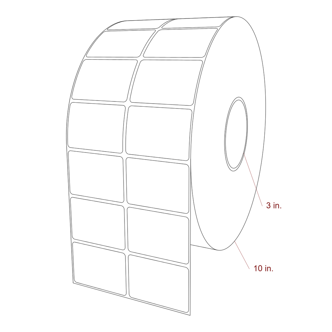 2.5 Inch x 1.75 Inch Rectangle Inkjet Label Roll - 3 Inch Core - 10 Inch Roll OD - 2Up - 3D Perspective