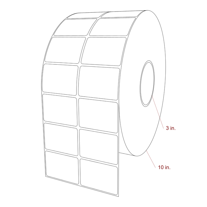 2.5 Inch x 1.75 Inch Rectangle Inkjet Label Roll - 3 Inch Core - 10 Inch Roll OD - 2Up - 3D Perspective