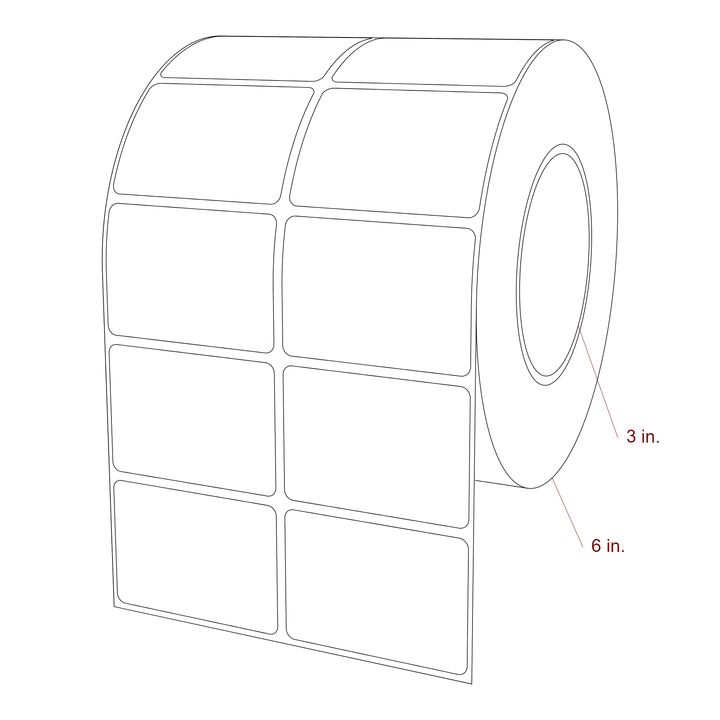 2.5 Inch x 1.75 Inch Rectangle Inkjet Label Roll - 3 Inch Core - 6 Inch Roll OD - 2Up - 3D Perspective