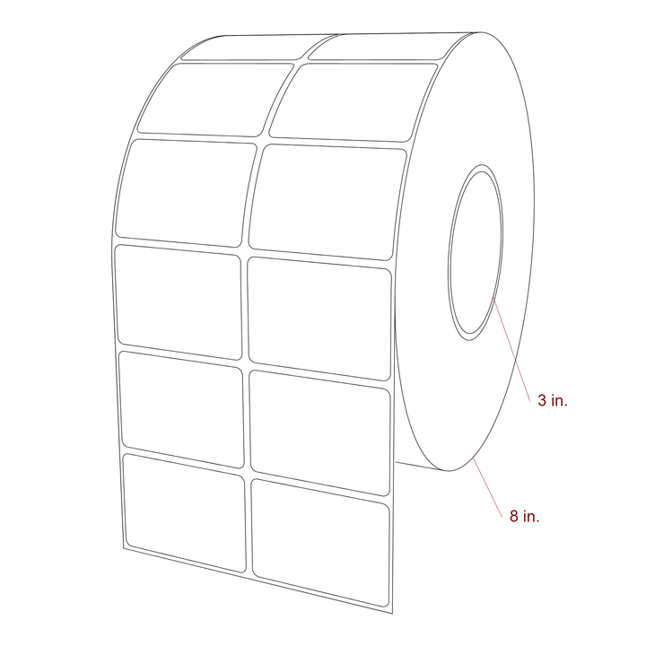 2.5 Inch x 1.75 Inch Rectangle Inkjet Label Roll - 3 Inch Core - 8 Inch Roll OD - 2Up - 3D Perspective