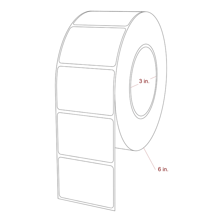 2.5 Inch x 1.75 Inch Rectangle Inkjet Label Roll - 3 Inch Core - 6 Inch Roll OD - 3D Perspective