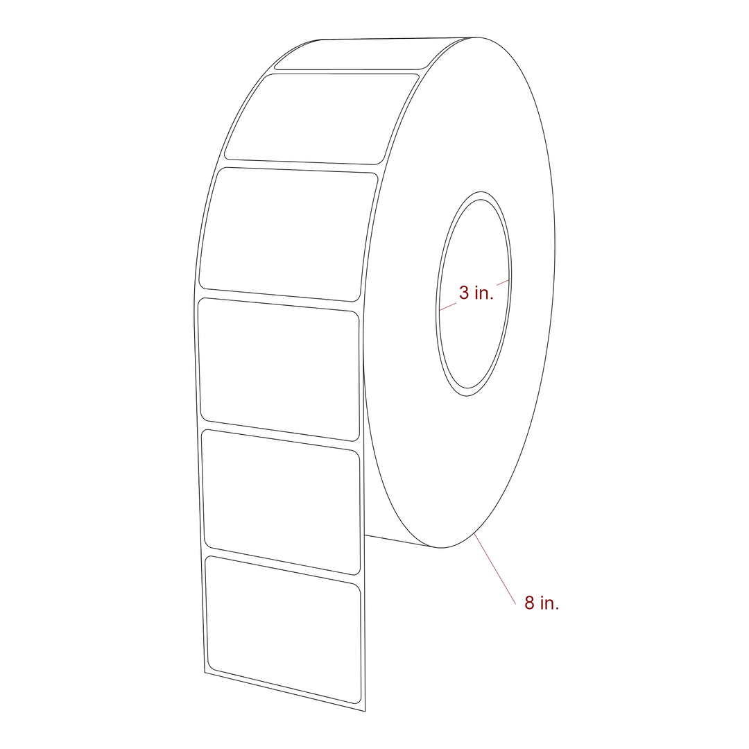 2.5 Inch x 1.75 Inch Rectangle Inkjet Label Roll - 3 Inch Core - 8 Inch Roll OD - 3D Perspective