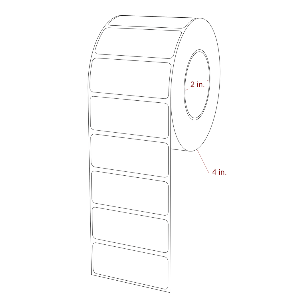 2.5 Inch x 1 Inch Rectangle Inkjet Label Roll - 2 Inch Core - 4 Inch Roll OD - 3D Perspective