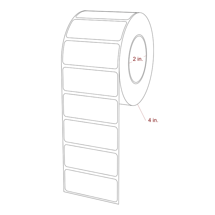 2.5 Inch x 1 Inch Rectangle Inkjet Label Roll - 2 Inch Core - 4 Inch Roll OD - 3D Perspective