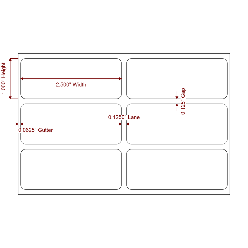 2.5" x 1" Inkjet Label Rolls | 2-Up | Fits Epson ColorWorks, VIPColor & Primera - Label Diagram