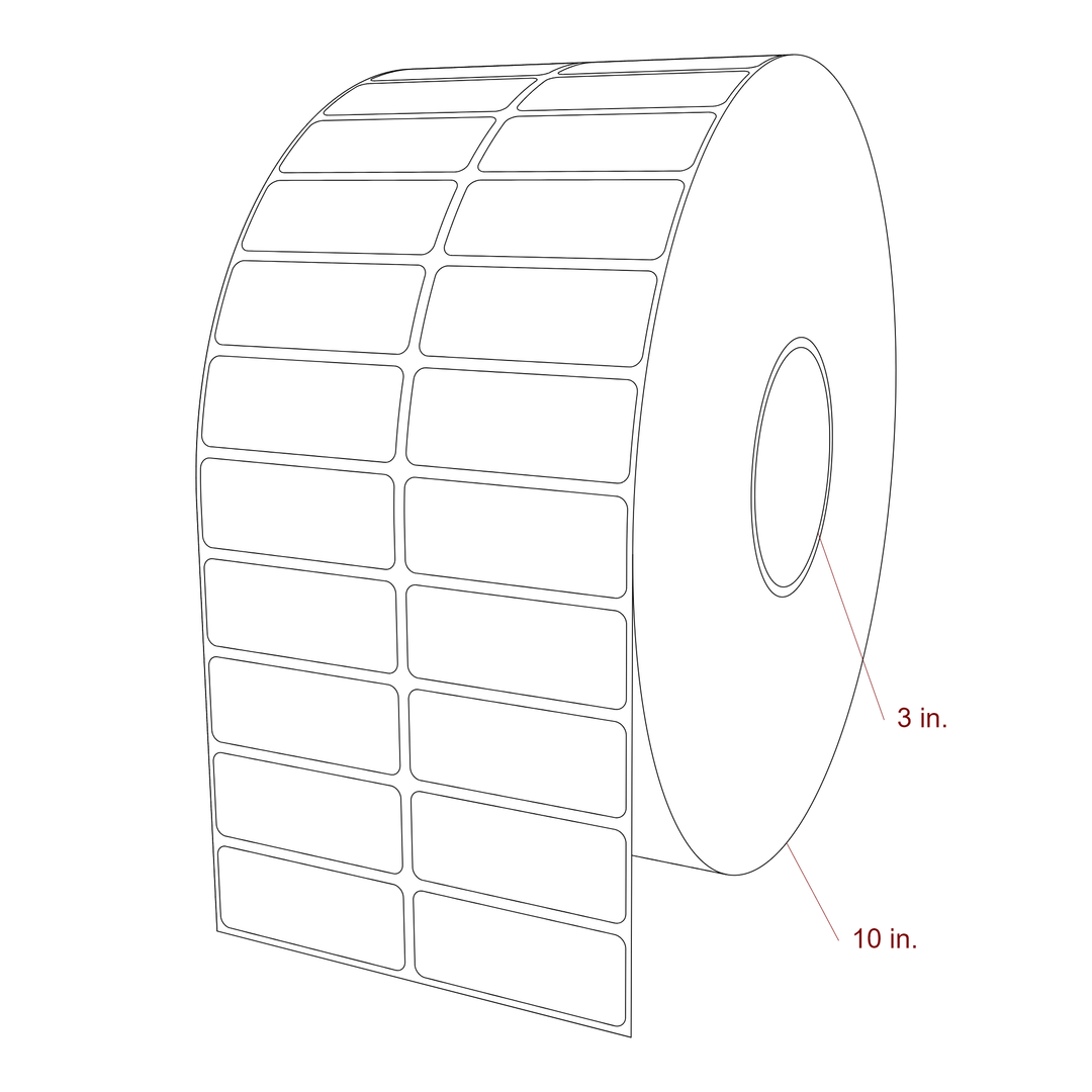 2.5 Inch x 1 Inch Rectangle Inkjet Label Roll - 3 Inch Core - 10 Inch Roll OD - 2Up - 3D Perspective