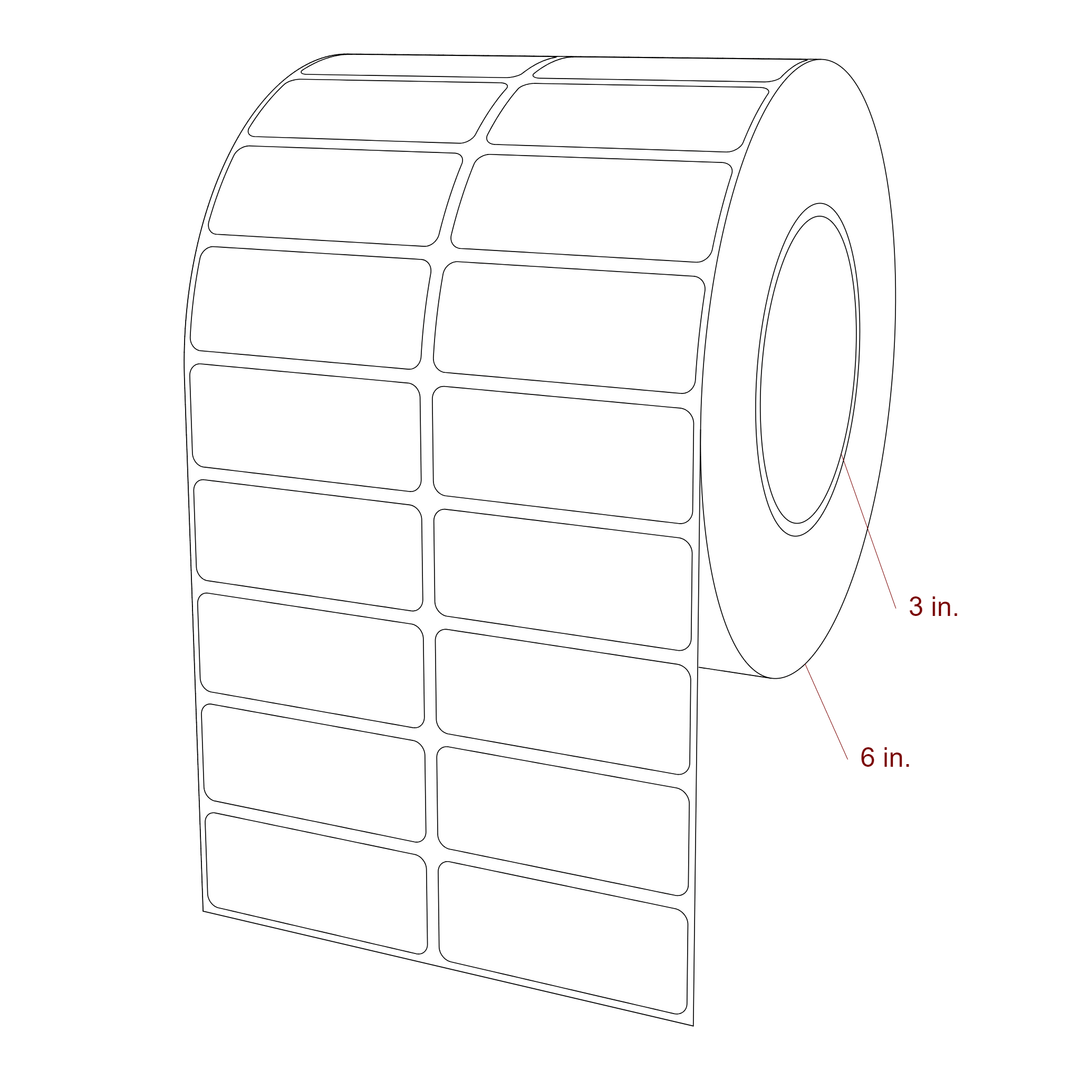 2.5 Inch x 1 Inch Rectangle Inkjet Label Roll - 3 Inch Core - 6 Inch Roll OD - 2Up - 3D Perspective